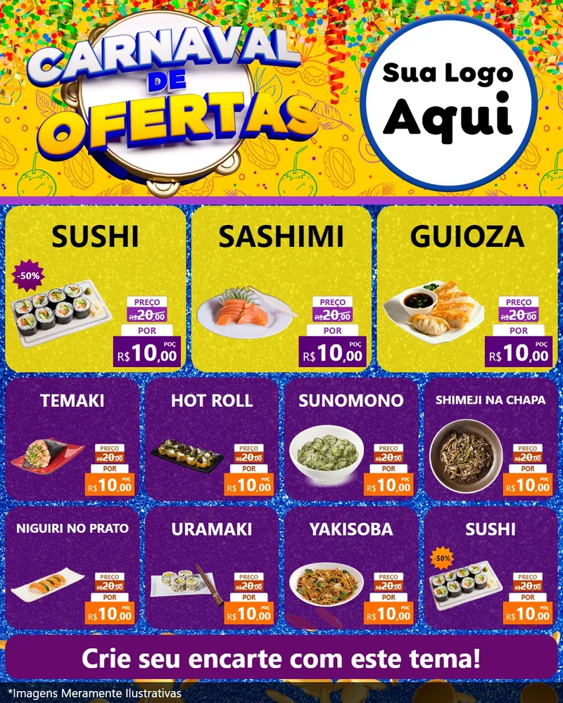 Modelo de Rede Social para Feed Instagram com o tema Carnaval de Ofertas para Comida japonesa
