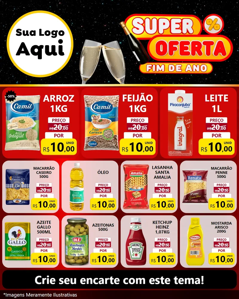 Modelo de Rede Social para Feed Instagram com o tema Super Oferta Fim de Ano para Supermercado