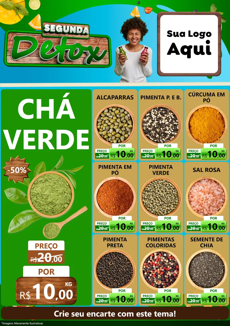 Modelo de Encarte para Encarte A4 Vertical com o tema Segunda Detox para Produtos Naturais