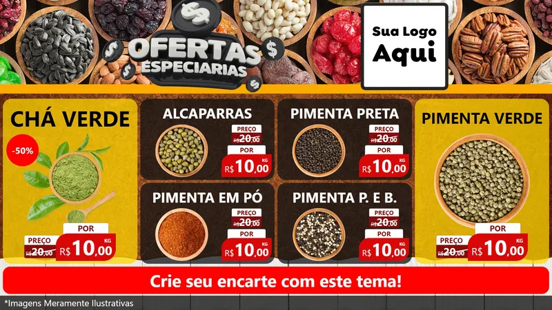 Modelo de TV para TV Horizontal com o tema Ofertas Especiarias para Produtos Naturais