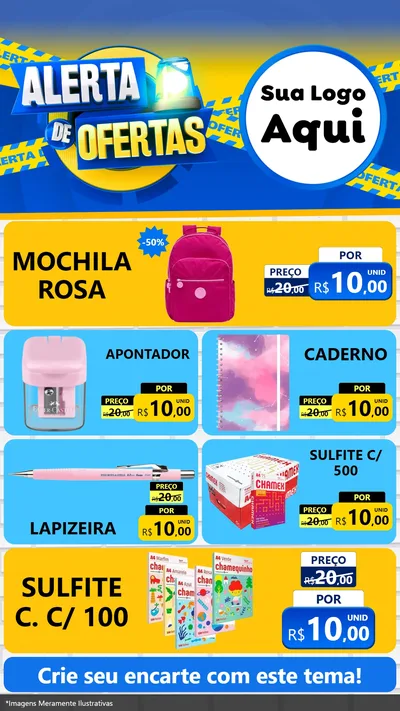Modelo de TV para TV Vertical com o tema Alerta de Ofertas para Papelaria