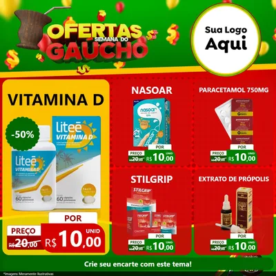 Modelo de Rede Social para Feed Facebook com o tema Ofertas Semana Do Gaúcho para Farmácia