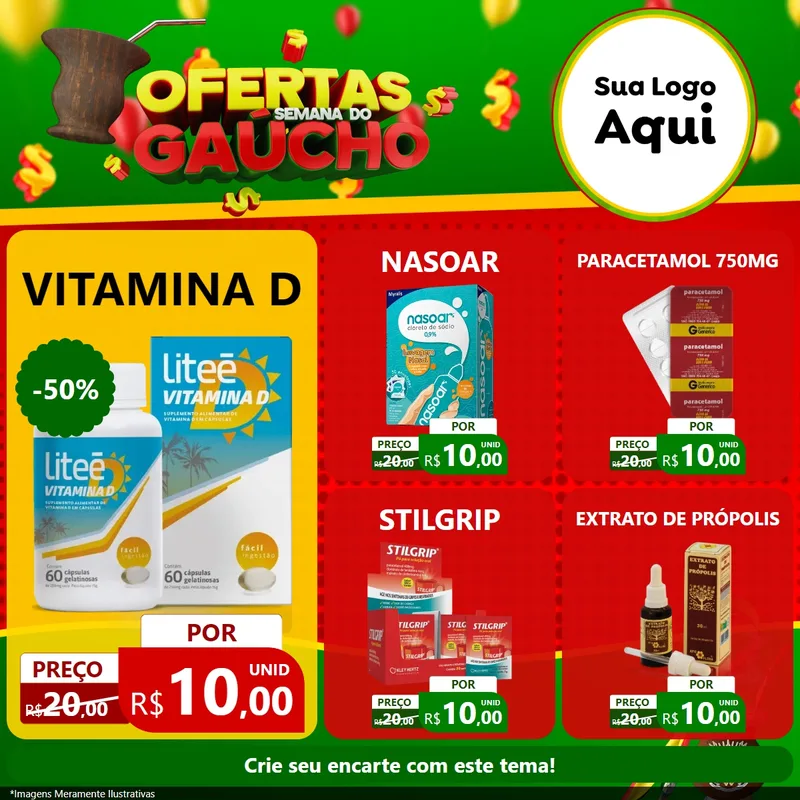 Modelo de Rede Social para Feed Facebook com o tema Ofertas Semana Do Gaúcho para Farmácia