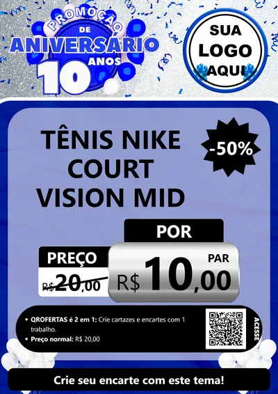 Modelo de Cartaz para Cartaz A4 Vertical com o tema Promoção de Aniversário - 10 Anos para Calçados