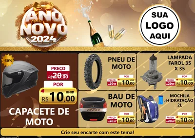 Modelo de Encarte para Encarte A4 Horizontal com o tema Feliz Ano Novo 2027 para Moto peças