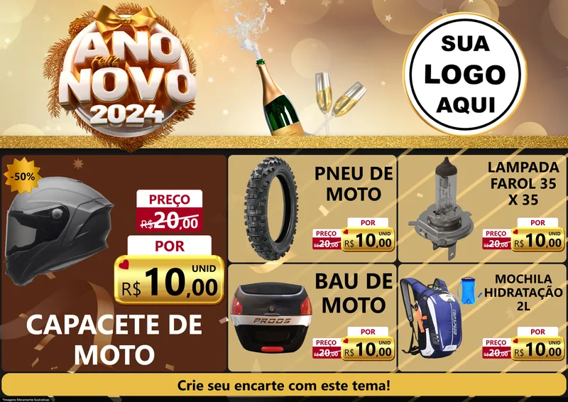 Modelo de Encarte para Encarte A4 Horizontal com o tema Feliz Ano Novo 2027 para Moto peças