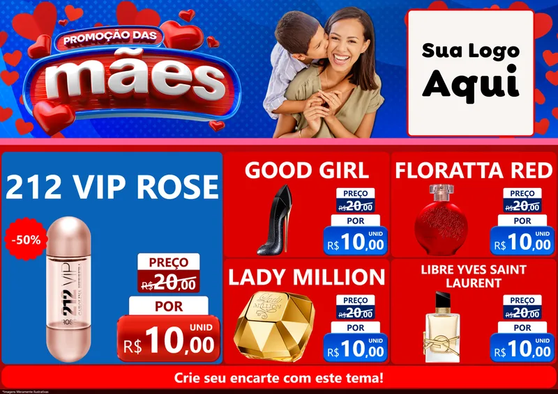 Modelo de Encarte para Encarte A4 Horizontal com o tema Promoção das Mães para Perfumes