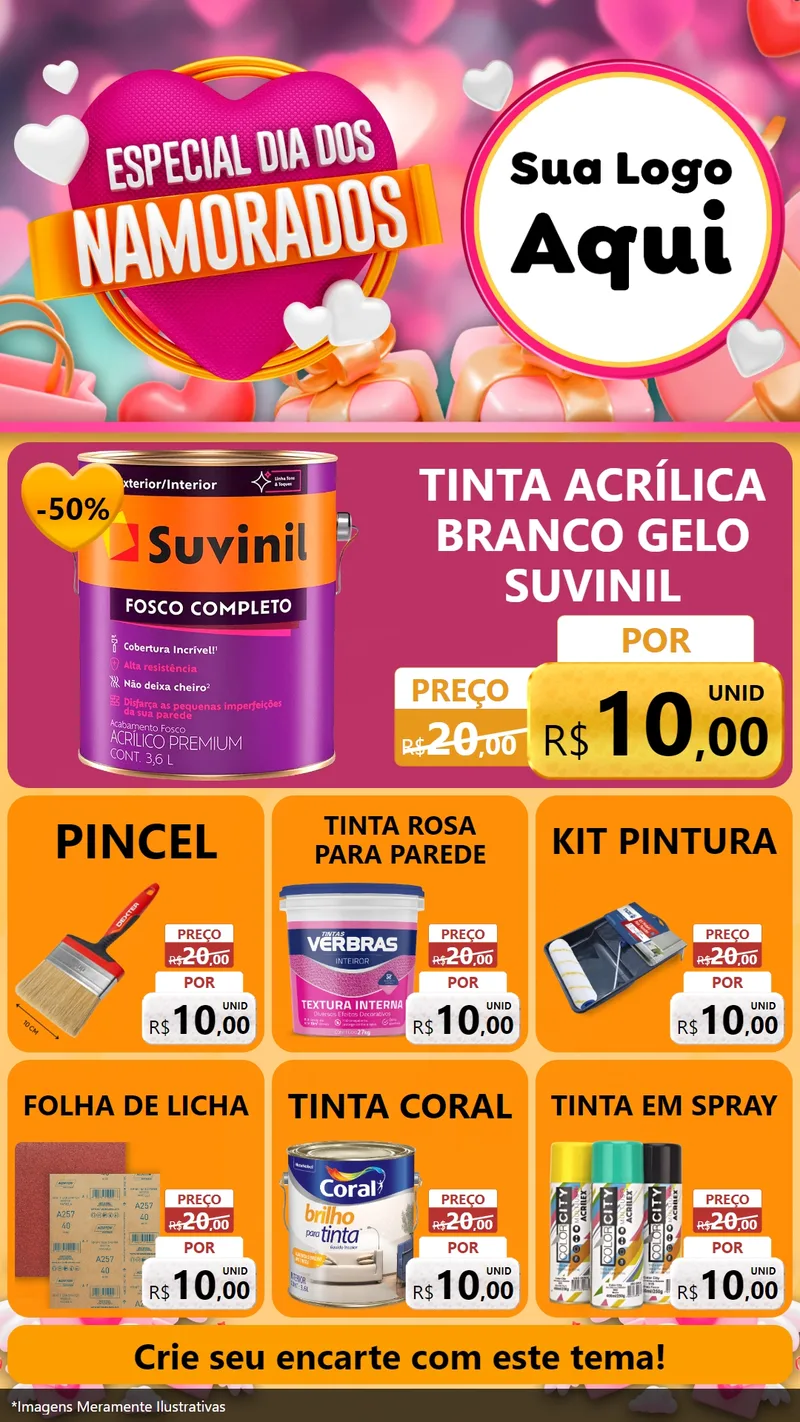 Modelo de Rede Social para Stories com o tema Especial Dia dos Namorados para Tintas e Ferramentas