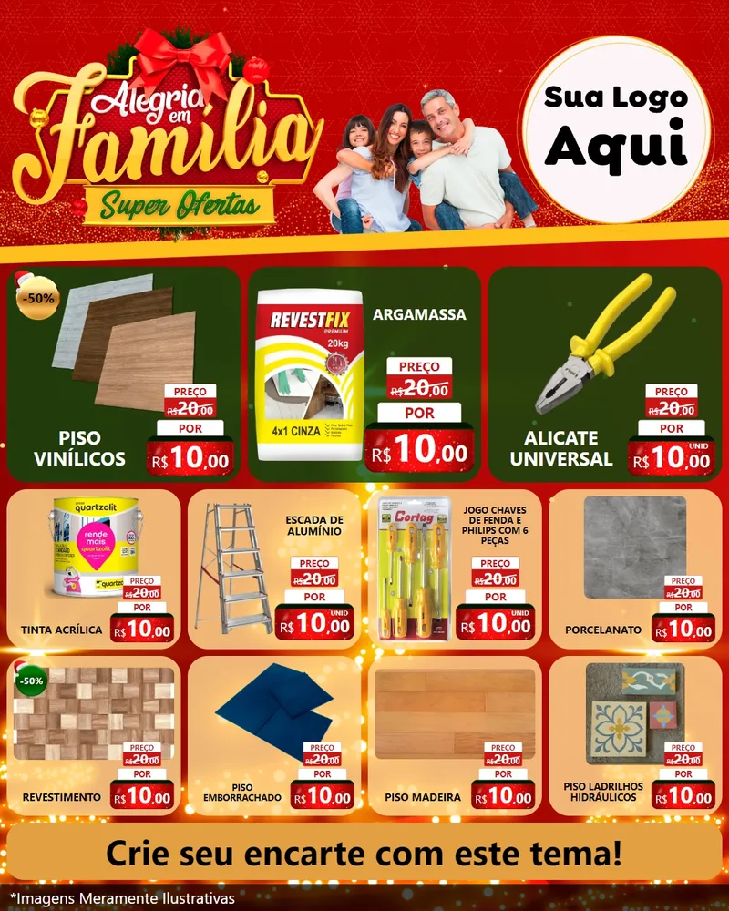 Modelo de Rede Social para Feed Instagram com o tema Alegria em Família Super Ofertas - Natal para Material para Construção