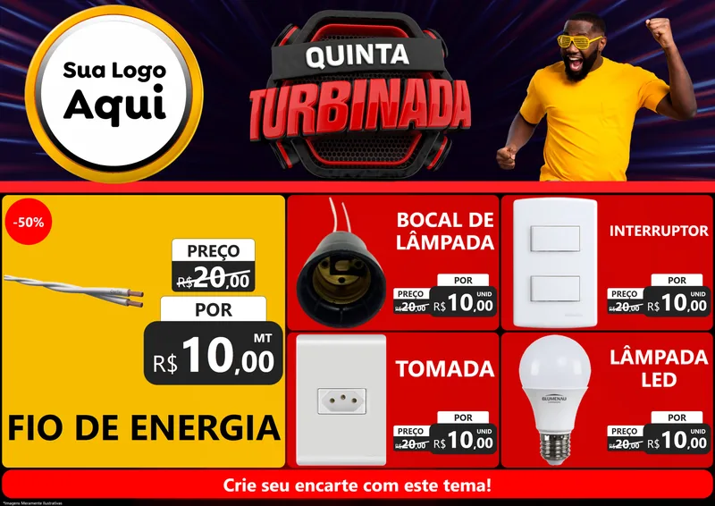 Modelo de Encarte para Encarte A4 Horizontal com o tema Quinta Turbinada para Materiais Elétricos