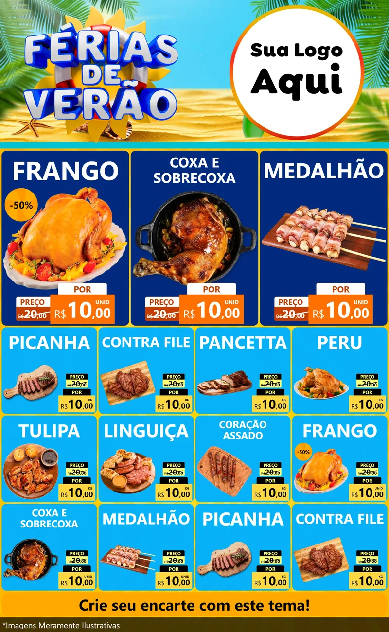 Modelo de Encarte para Encarte Grande com o tema Férias de Verão para Assados