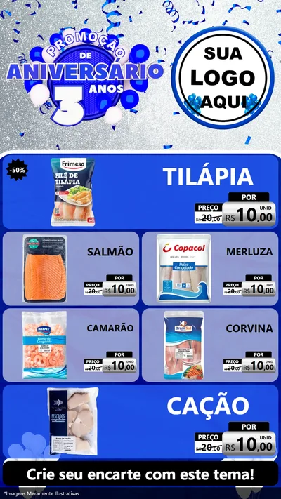 Modelo de TV para TV Vertical com o tema Promoção de Aniversário - 3 Anos para Peixaria