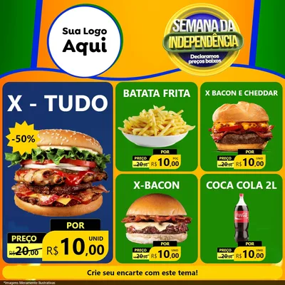 Modelo de Rede Social para Feed Facebook com o tema Semana da Independência Declaramos Preços Baixos para Hamburgueria