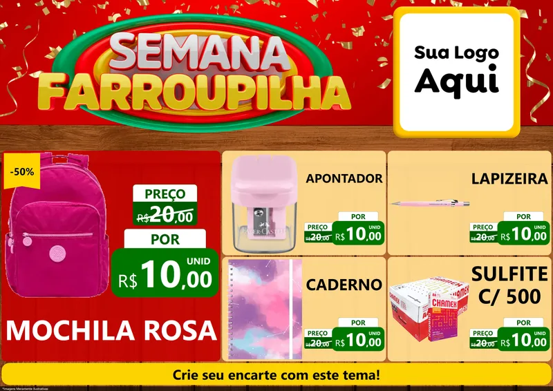Modelo de Encarte para Encarte A4 Horizontal com o tema Semana Farroupilha para Papelaria