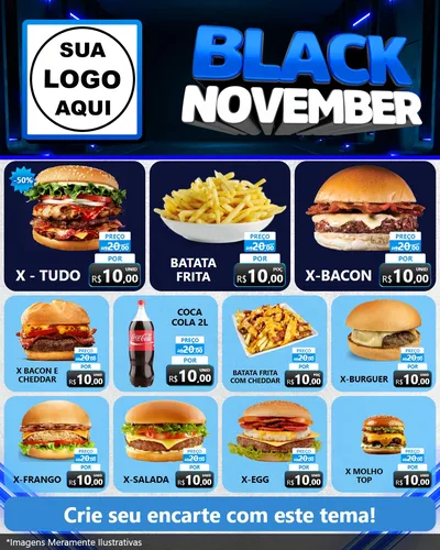 Modelo de Rede Social para Feed Instagram com o tema Black November para Hamburgueria