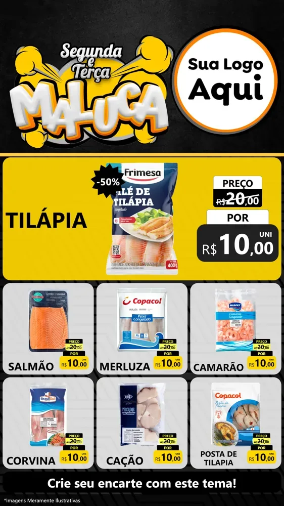 Modelo de Rede Social para Stories com o tema Segunda e Terça Maluca para Peixaria