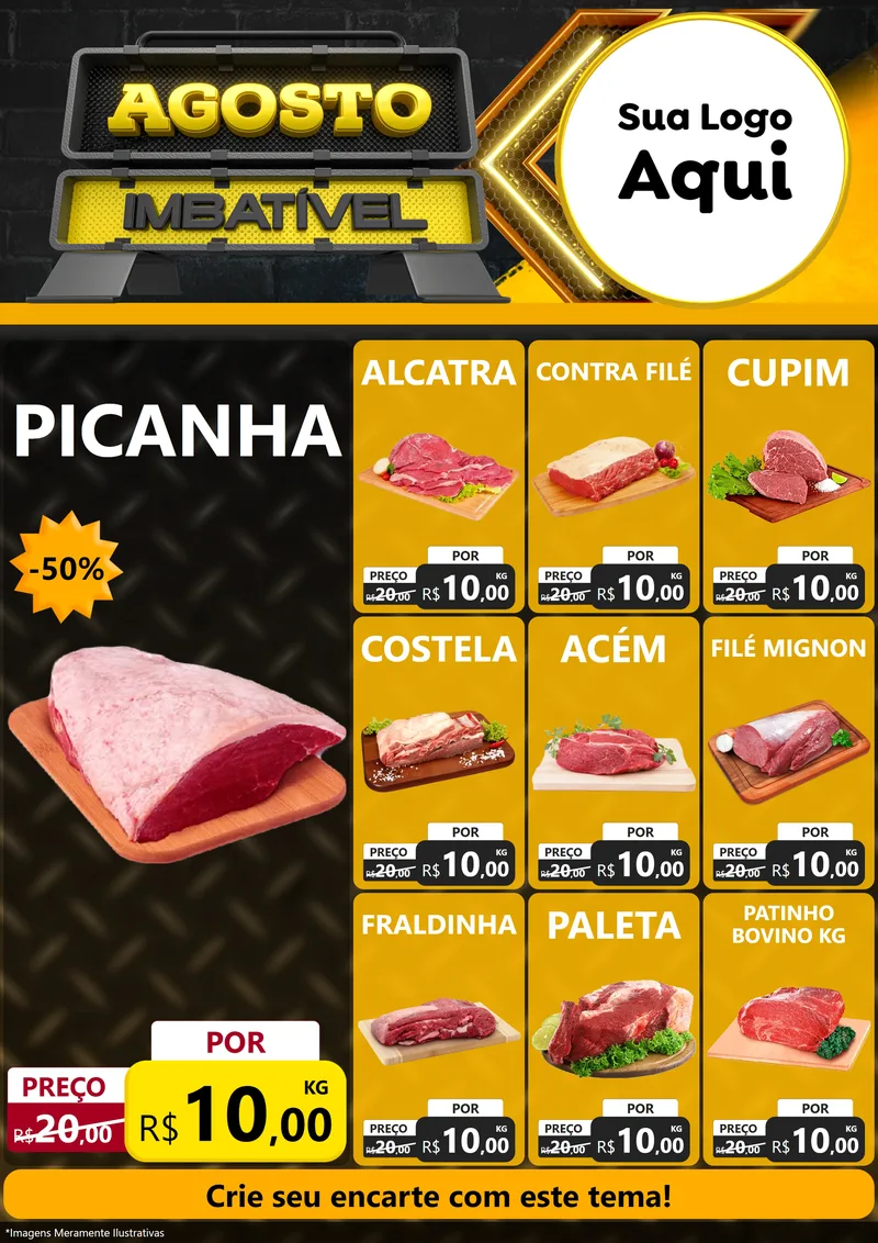 Modelo de Encarte para Encarte A4 Vertical com o tema Agosto Imbatível para Açougue