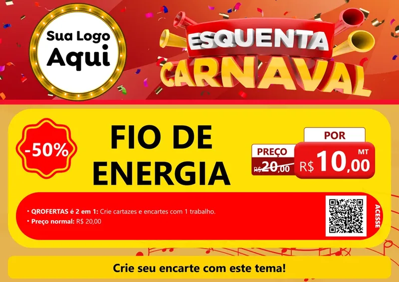 Modelo de Cartaz para Cartaz A4 Horizontal com o tema Esquenta Carnaval para Materiais Elétricos