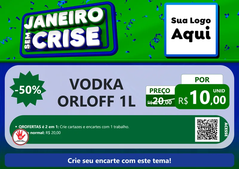 Modelo de Cartaz para Cartaz A4 Horizontal com o tema Janeiro Sem Crise para Distribuidora de bebidas