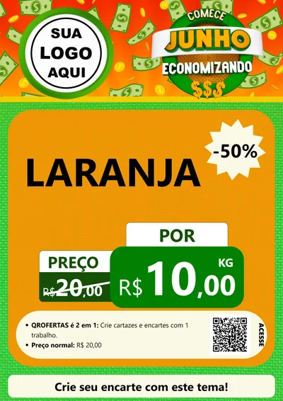 Modelo de Cartaz para Cartaz A4 Vertical com o tema Comece Junho Economizando para Hortifrúti