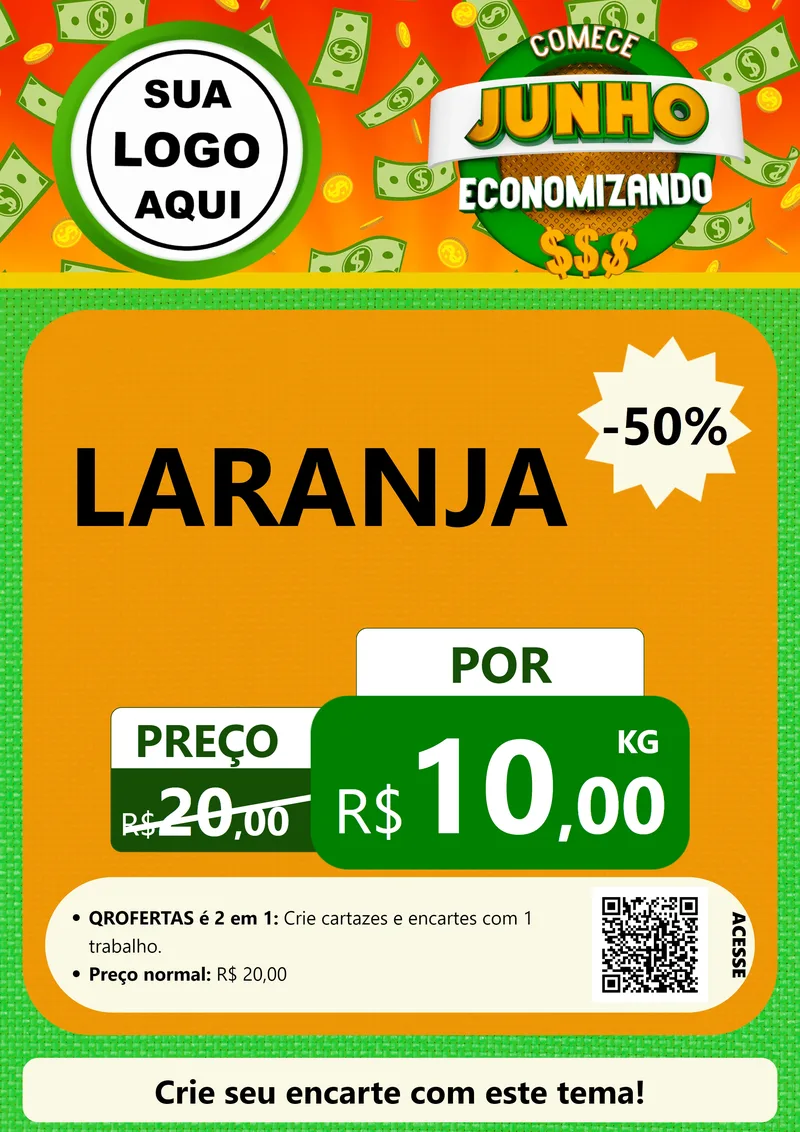 Modelo de Cartaz para Cartaz A4 Vertical com o tema Comece Junho Economizando para Hortifrúti