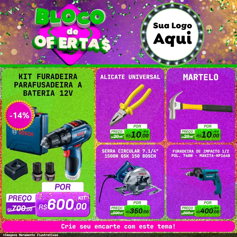 Modelo de Rede Social para Feed Facebook com o tema Bloco de Ofertas para Maquinas e Ferramentas