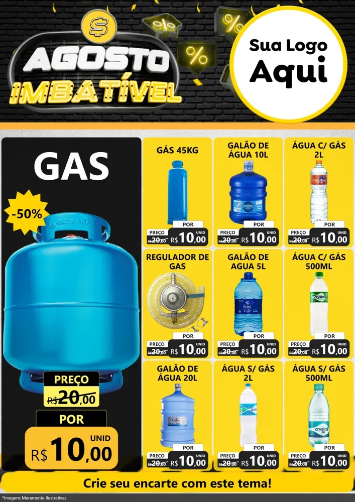Modelo de Encarte para Encarte A4 Vertical com o tema Agosto Imbatível para Água e gás