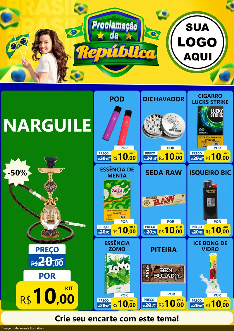 Modelo de Encarte para Encarte A4 Vertical com o tema Proclamação da República para Tabacaria