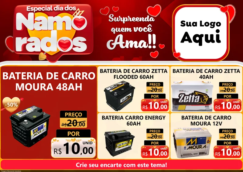 Modelo de Encarte para Encarte A4 Horizontal com o tema Especial Dia dos Namorados para Baterias Elétricas