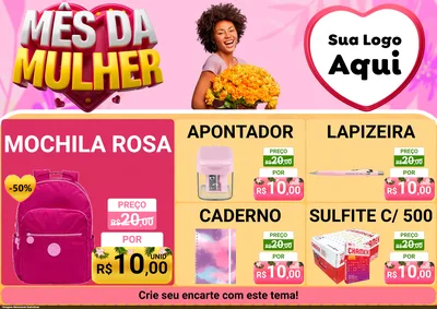 Modelo de Encarte para Encarte A4 Horizontal com o tema Mês da Mulher para Papelaria