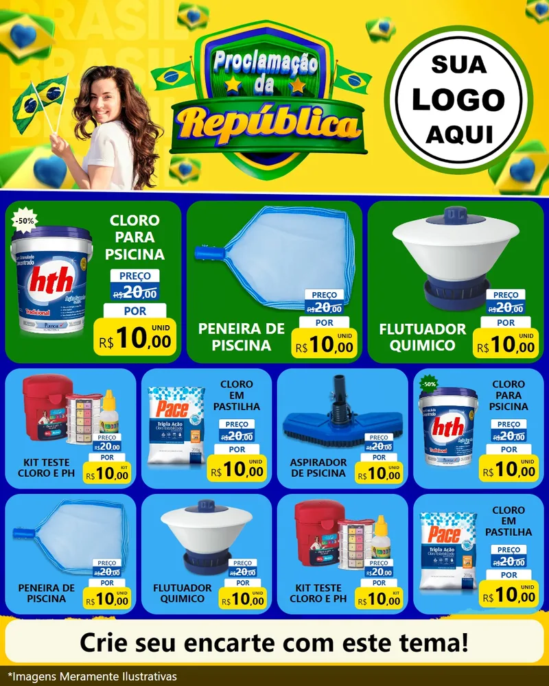 Modelo de Rede Social para Feed Instagram com o tema Proclamação da República para Produtos para Piscina