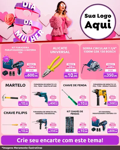 Modelo de Rede Social para Feed Instagram com o tema Dia da Mulher para Maquinas e Ferramentas