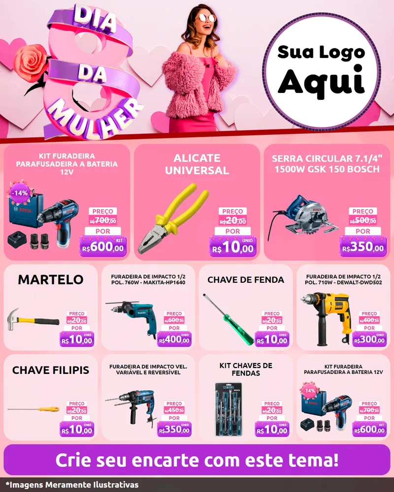 Modelo de Rede Social para Feed Instagram com o tema Dia da Mulher para Maquinas e Ferramentas