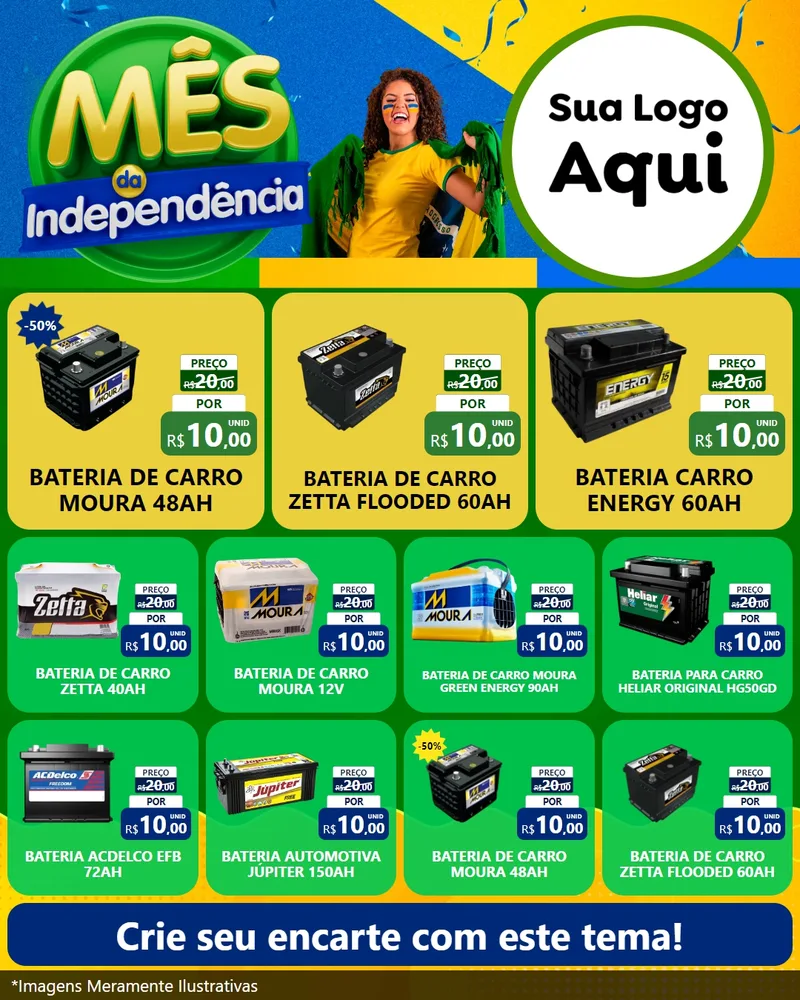 Modelo de Rede Social para Feed Instagram com o tema Mês da Independência para Baterias Elétricas