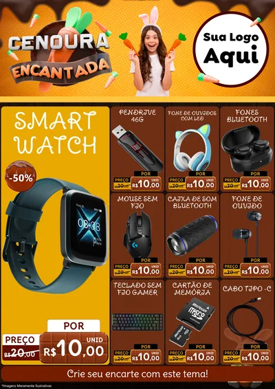 Modelo de Encarte para Encarte A4 Vertical com o tema Cenoura Encantada - Páscoa para Informática