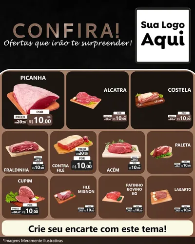 Modelo de Rede Social para Feed Instagram com o tema Confira! Ofertas que irão te surpreender! para Açougue