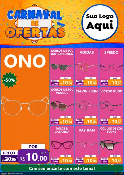 Modelo de Encarte para Encarte A4 Vertical com o tema Carnaval de Ofertas para Óticas