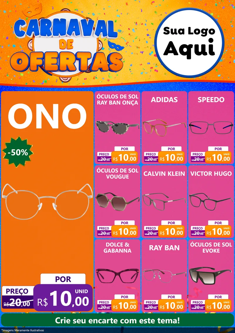 Modelo de Encarte para Encarte A4 Vertical com o tema Carnaval de Ofertas para Óticas