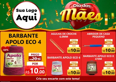 Modelo de Encarte para Encarte A4 Horizontal com o tema Dia das Mães para Armarinho e Aviamentos