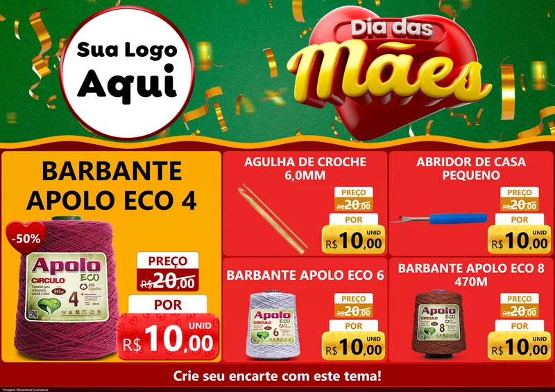 Modelo de Encarte para Encarte A4 Horizontal com o tema Dia das Mães para Armarinho e Aviamentos