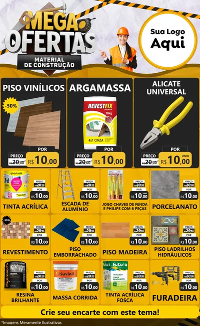Modelo de Encarte para Encarte Grande com o tema Mega Ofertas - Material de Construção para Material para Construção