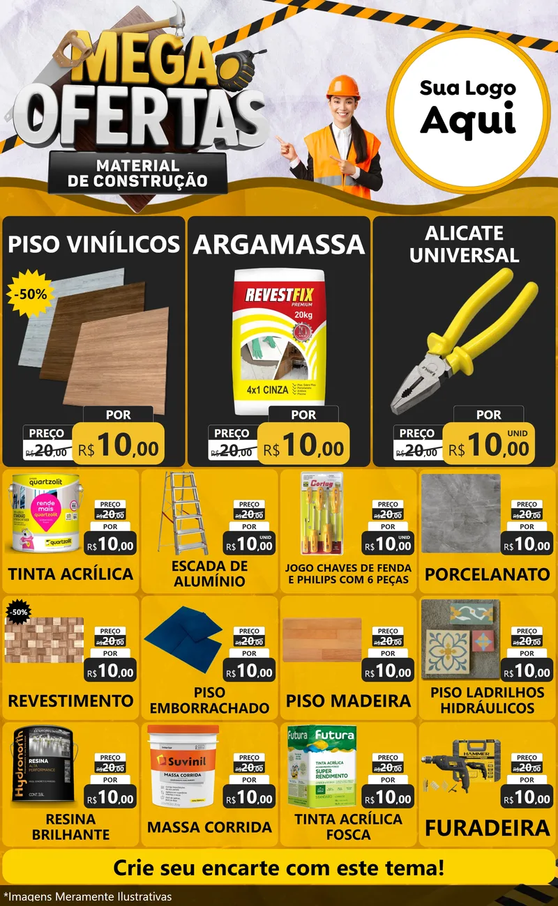 Modelo de Encarte para Encarte Grande com o tema Mega Ofertas - Material de Construção para Material para Construção