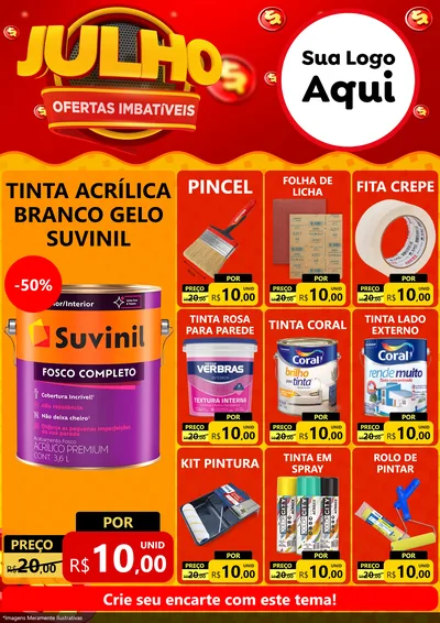 Modelo de Encarte para Encarte A4 Vertical com o tema Julho Ofertas Imbatíveis para Tintas e Ferramentas