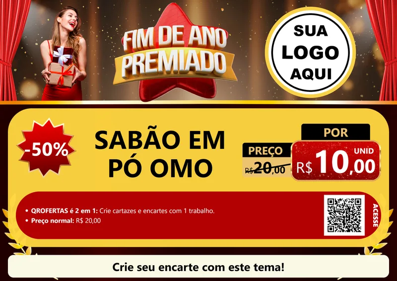 Modelo de Cartaz para Cartaz A4 Horizontal com o tema Fim de Ano Premiado para Produtos de Limpeza
