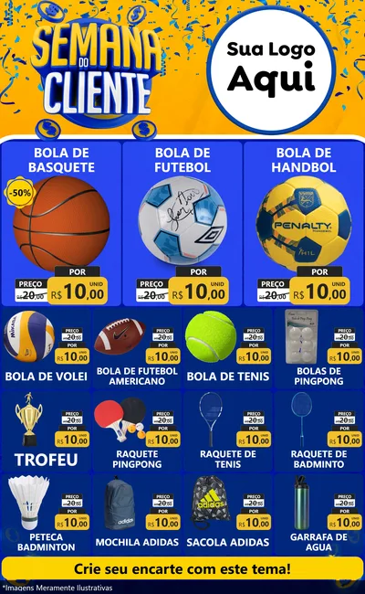 Modelo de Encarte para Encarte Grande com o tema Semana do Cliente para Artigos Esportivos