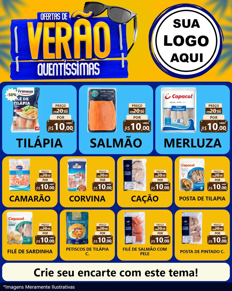 Modelo de Rede Social para Feed Instagram com o tema Ofertas de Verão Quentíssimas para Peixaria