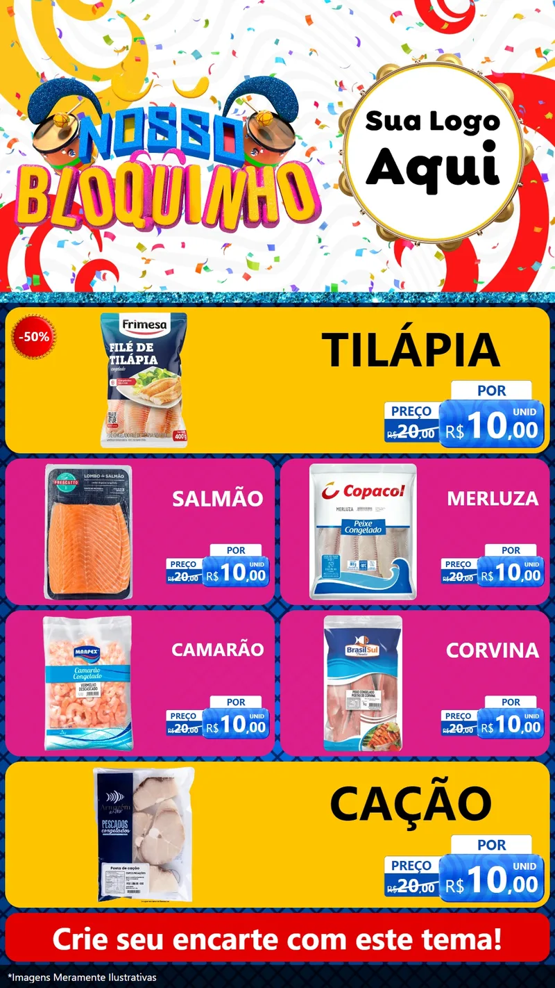 Modelo de TV para TV Vertical com o tema Nosso Bloquinho para Peixaria