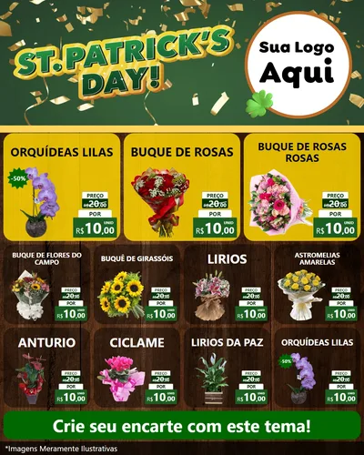Modelo de Rede Social para Feed Instagram com o tema St Patriks Day para Floricultura e jardim