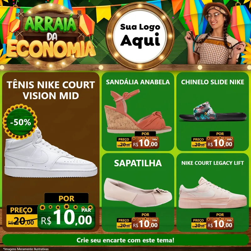 Modelo de Rede Social para Feed Facebook com o tema Arraiá de Economia para Calçados