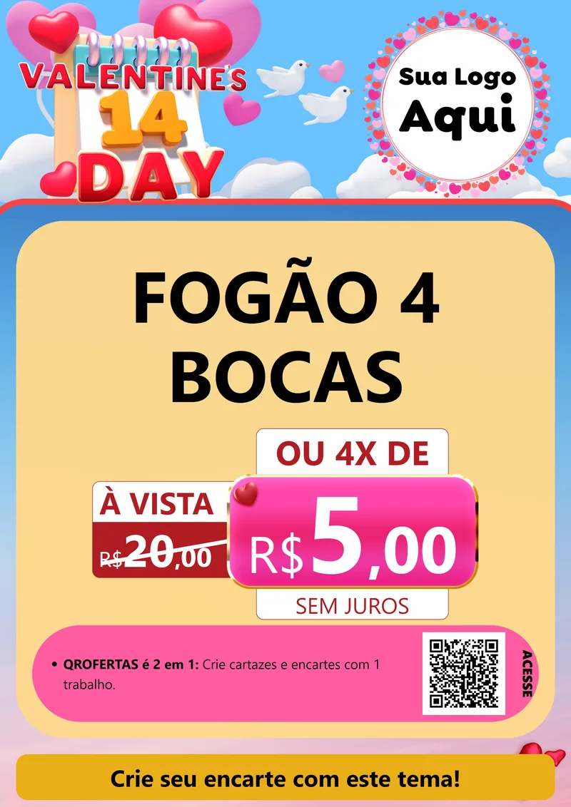 Modelo de Cartaz para Cartaz A4 Vertical com o tema Valentine's Day para Móveis e Eletro